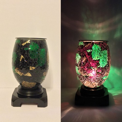 Electric Large Cracked Glass Oil Burners Black & Green