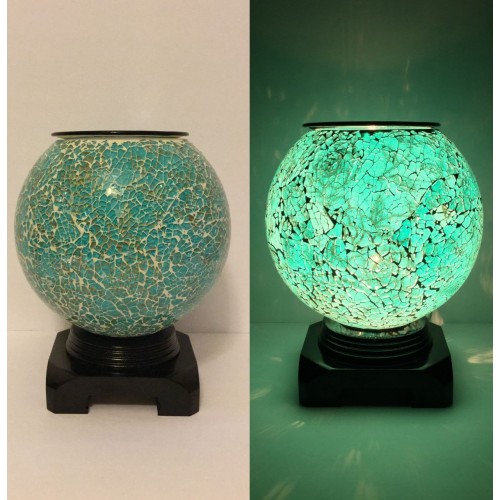 Electric Large Cracked Glass Oil Burners - Teal & Gold