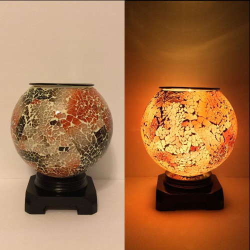 Electric Large Cracked Glass Oil Burners - Orange  & Brown