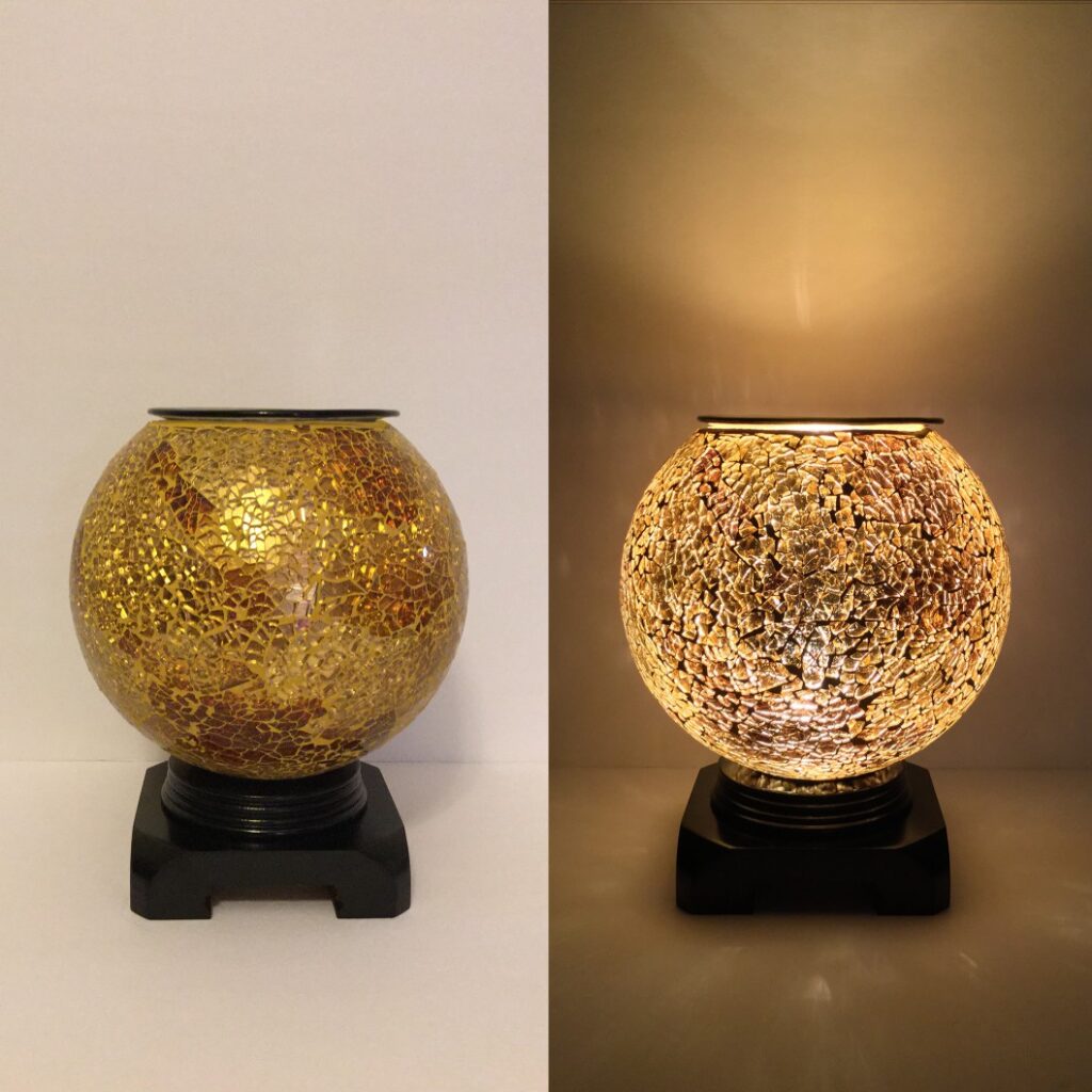 Electric Large Cracked Glass Oil Burners - Gold
