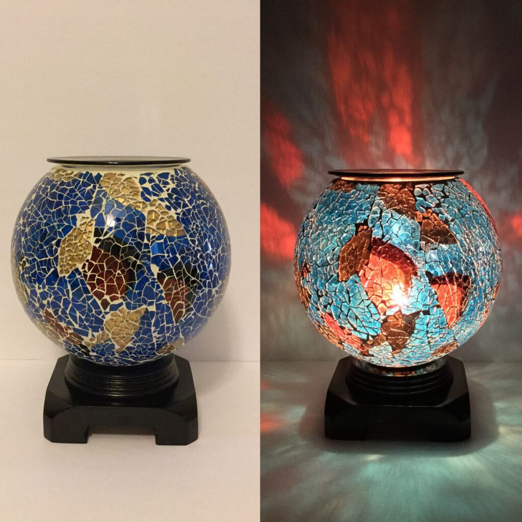 Electric Large Cracked Glass Oil Burners - Blue & brown