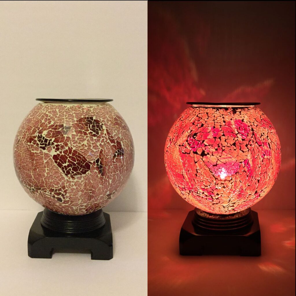 Electric Large Cracked Glass Oil Burners - Mauve